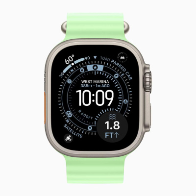 Apple Watch Ultra 3 49mm Natural Titanium Case Ocean Band Neon Green