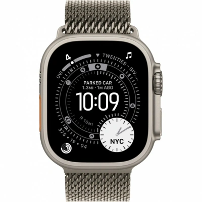 Apple Watch Ultra 3 49mm Natural Titanium Case, Milanese Loop (Natural Titanium) S