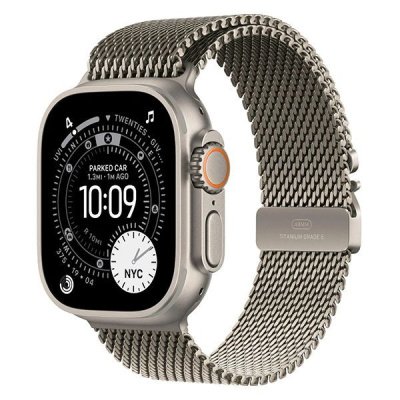 Apple Watch Ultra 3 49mm Natural Titanium Case, Milanese Loop (Natural Titanium) M